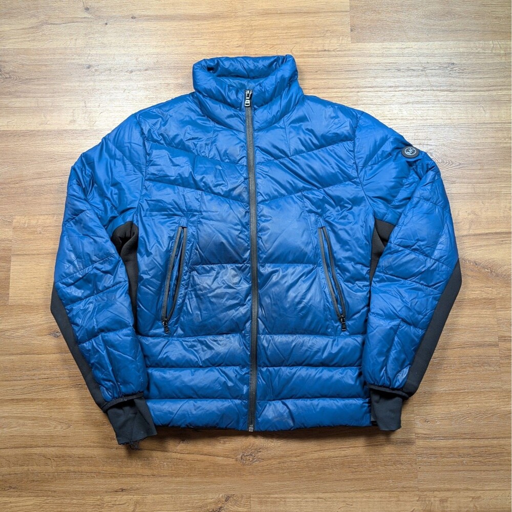 Michael Kors Down Puffer Jacket Women's Size L Blue Full Zip Winter Casual